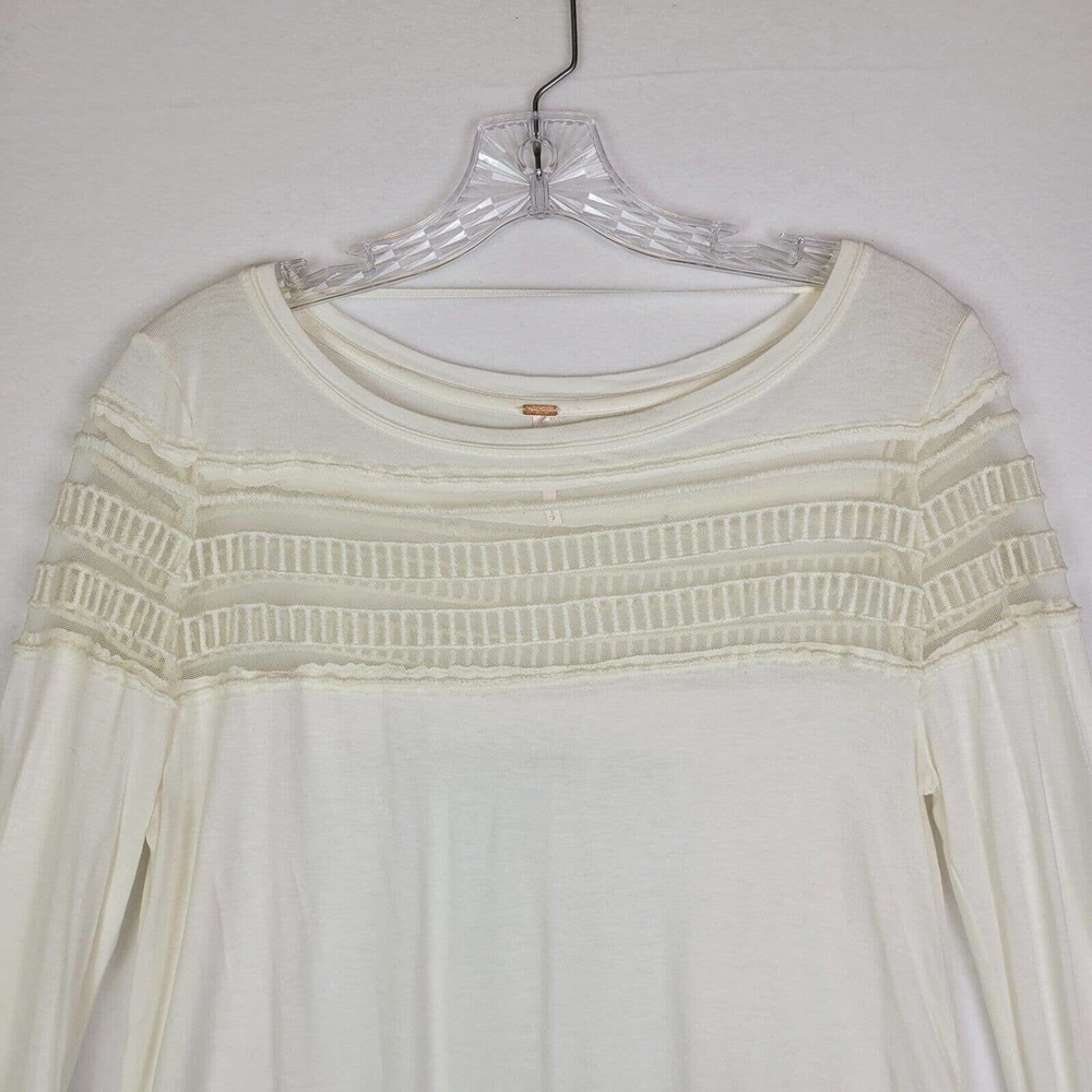 Free People Womens Roxie Mesh See Through Blouse Size Small Ivory Peasant Fairy - Picture 2 of 8